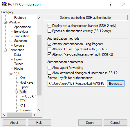 Figure 1.22 – PuTTY key configuration 
