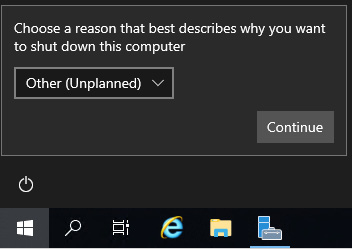 Figure 1.2 – Shut down/Restart prompt, asking users to choose a reason for shutting down or restarting
