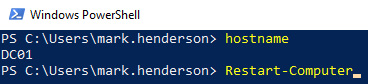 Figure 1.4 – An example of the output of using the hostname command in Windows PowerShell
