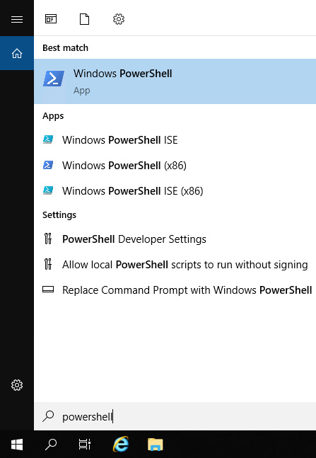 Figure 1.8 – Using the Start menu search feature to open PowerShell 

