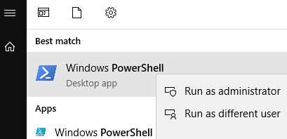 Figure 1.13 – Searching in the Start menu for PowerShell
