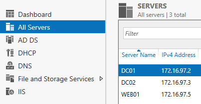 Figure 1.24 – Server DC01 highlighted in the All Servers tab
