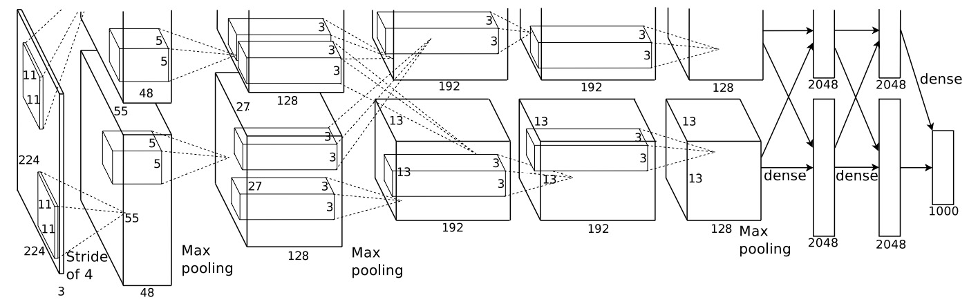Figure 1.7: CNN architecture of the AlexNet model
