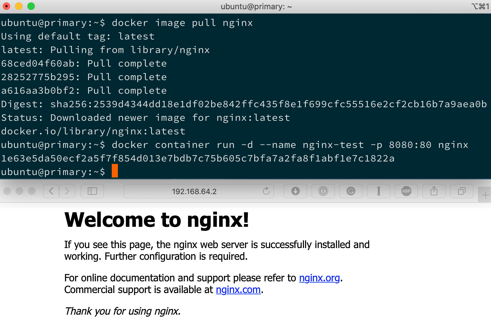 Figure 1.13 – Output of docker image pull nginx on Linux
